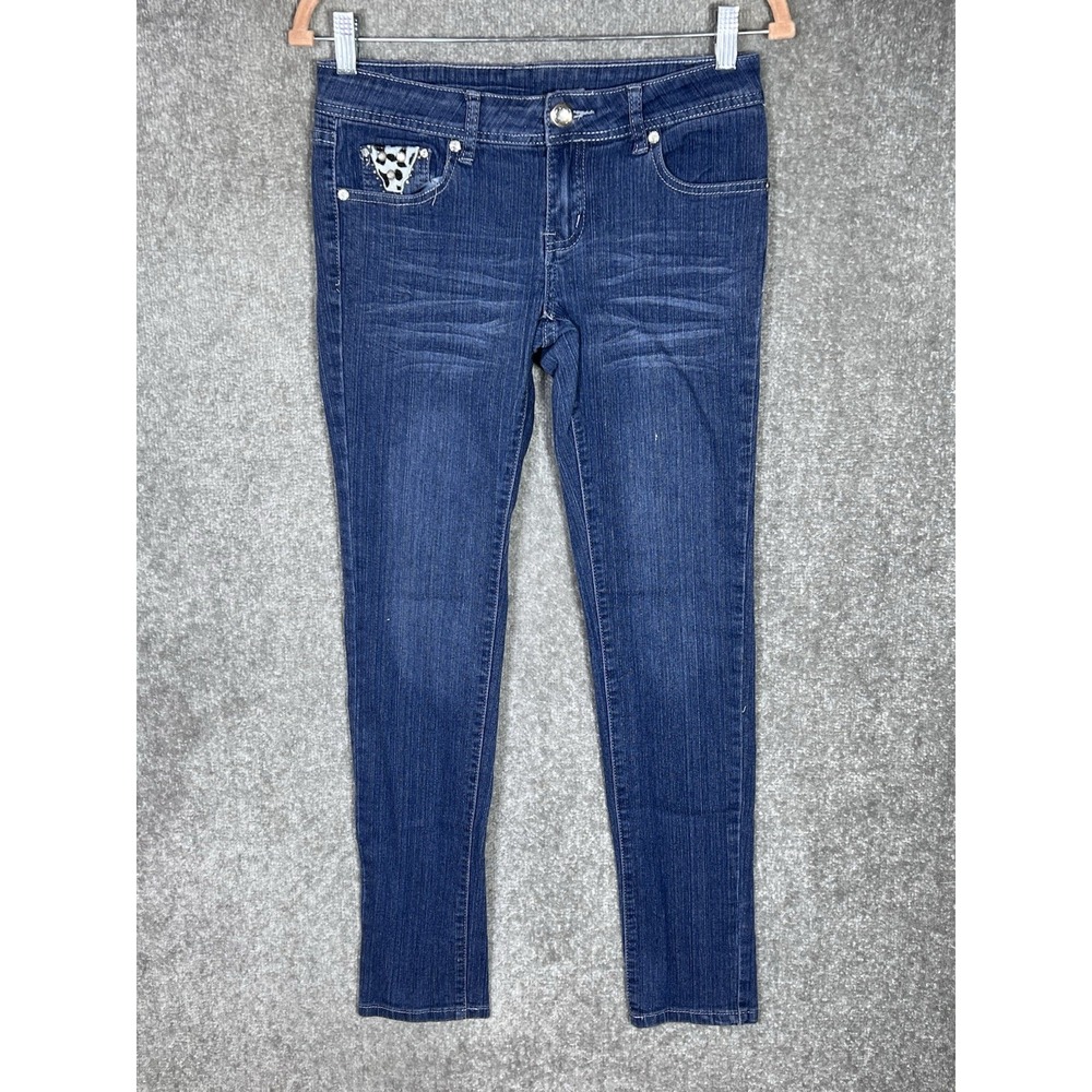 CRUZ Skinny Jeans Womens Juniors Size 5 Blue Stretch Animal Print Bling‎ Pockets